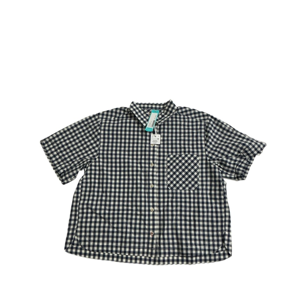 Marine Layer Jordie Poplin Shirt Women's M Navy Gingham Relaxed Boxy Button Up N
